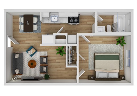 Floor plan for 1 bed, 1 bath, 650 sqft